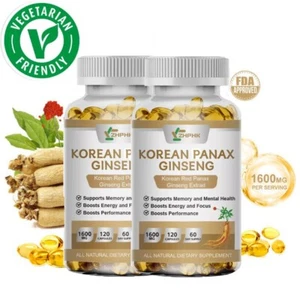 240Capsules Red Korean Panax Ginseng 1600mg - Energy/Endurance/Memory/Sex Drive - Picture 1 of 6