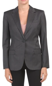 $595 NWT THEORY STAPLE WOOL BLAZER BLACK PALE STRIPED SIZE 4 RARE - Picture 1 of 10