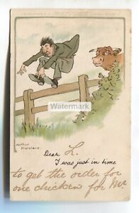 Arthur Moreland, J'étais juste à temps, l'homme échappe au taureau - 1904 carte postale bande dessinée d'occasion