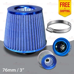 UNIVERSAL 3” 76mm AIR INTAKE Clamp-On Racing FILTER Standard Tapered Cone BLUE - Picture 1 of 6