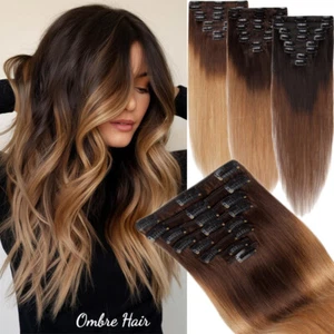 AUSVERKAUF Invisible Clip In Russian Remy Human Hair Extensions Ombre Full Head - Bild 1 von 51
