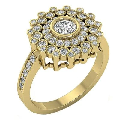 14K Yellow Gold SI1 G 1.00 Carat Natural Diamond Designer Halo Solitaire Ring - Image 1 of 4