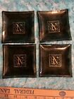 Set Of 4 Brown Glass Coasters/ashtray, Initial N