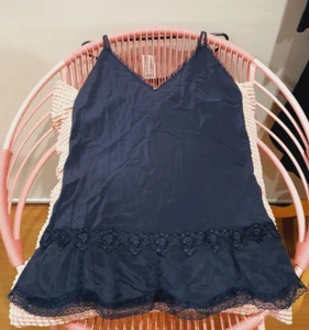 Silk Lace Camisole spaghetti strap Cami top Size XL Navy - Picture 1 of 4