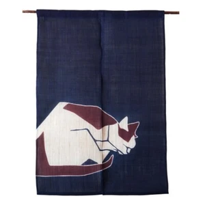 Niigata Noren Linen Japanese door curtain Iono Cat Neko Indigo AI Made in Japan - Picture 1 of 7