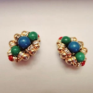 Clips Vintage Haute Couture France Pate De Verre Strass 34x25mm - Foto 1 di 4