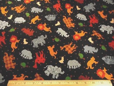Baby Fabric 1 1/4 Yard Gold Rust Gray Green Animals Gold Stars Black Cotton Vg C - Image 1 of 2
