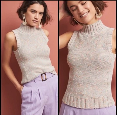 Anthropologie BREA Chaleco Suéter Tejido Sin Mangas Neón Confeti Cuello Simulado Talla S Foto 1 de 4