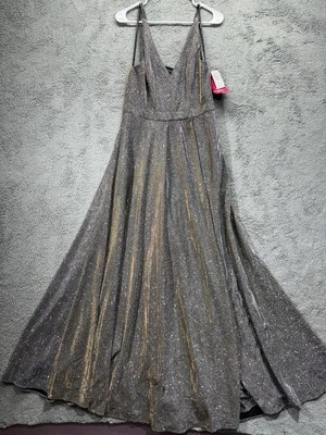 Vestido Xscape para mujer talla 10 plateado con cuello en V vestido de baile graduación reina de regreso a casa Foto 1 de 4