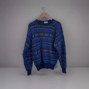 Vintage 90s Shetland Wool Crewneck Sweater Blue Large - Bild 1 von 4