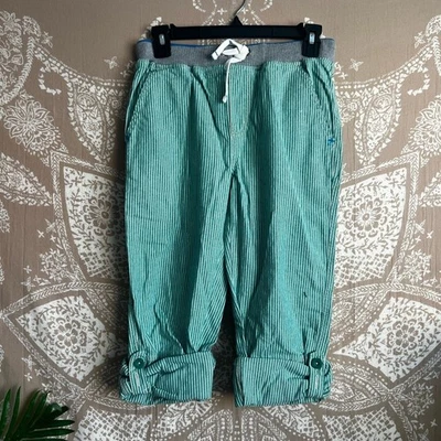 全新带标签 Mini Boden 男孩抽绳工装裤绿色/白色条纹 — 第 1/4 张图片