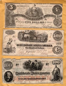 Group lot of three early (1861-62) Confederate States Banknotes better types - Picture 1 of 2