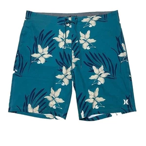 Hurley Boardshorts Herren Größe 34 türkis Blumenmuster Strand Pool Surfen Badehose 9,5" - Bild 1 von 4