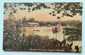 Los Angeles CA California West Lake Park Boat Water Scene Vintage Postcard K7 - Picture 1 of 2