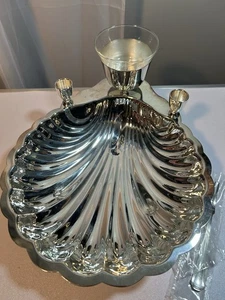 Vtg FB Rogers Antique Silver Plate Footed Shell Dish With Fork And Spoon - Picture 1 of 10