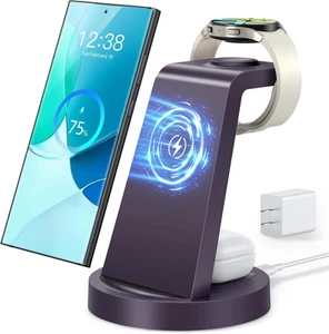 Chargeur sans fil pour Samsung : Station de charge sans fil 3 en 1 pour Samsung Galax - Photo 1 sur 13