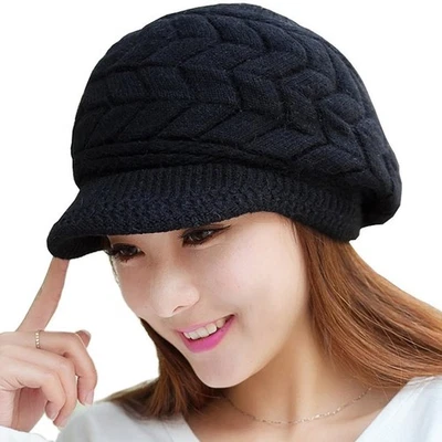 Womens Winter Beanie Hats Thick Warm Knitted Chunky Soft Slouchy Cap with Vis... - Image 1 of 4