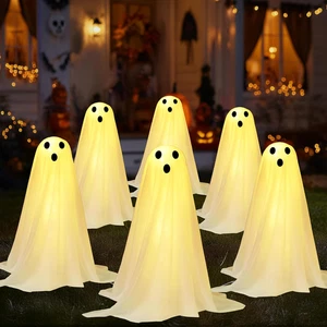 3 Pcs Halloween Decorations Outdoor Ghosts Pathway Lights, 18” White Cloth Ghost - Picture 1 of 12