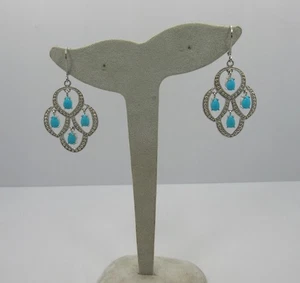 Sterling silver women tear drop Turquoise dangle Drop earring 925 - Picture 1 of 5