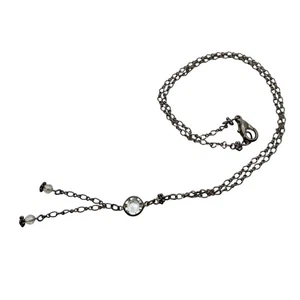 Collar Vintage Tono Plata - Cuentas Transparentes y Acentos de Margarita - 9′′ Gota - Imagen 1 de 6