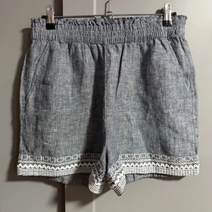 Sigrid Olsen Women Linen Elastic Waist Embroider Trim Casual Shorts Gray Small - Picture 1 of 5