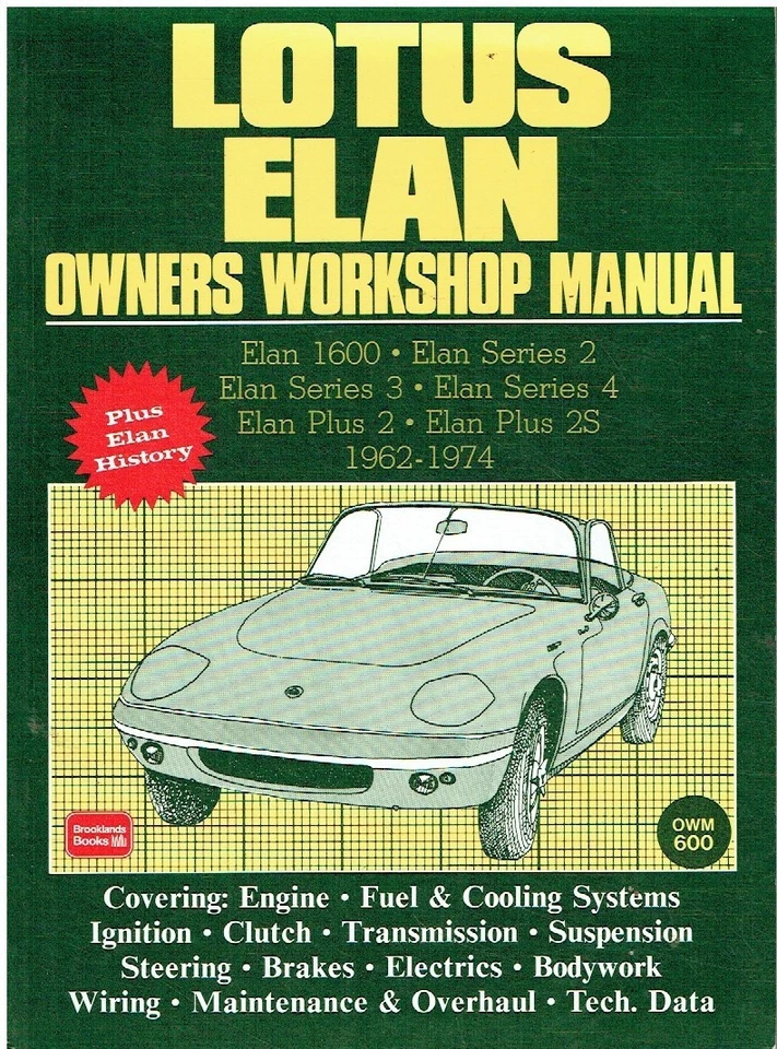 LOTUS ELAN S1 S2 S3 S4 +2 COUPE / CONVERTIBLE 1962 - 1974 REPAIR MANUAL * VGC * — 第 1/1 张图片