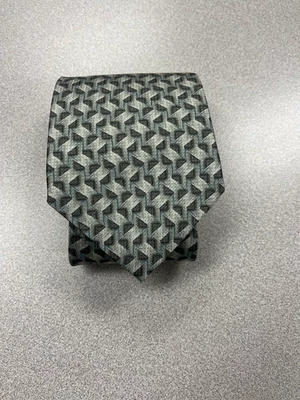 Men's 100% Silk Necktie Blue Barrington Geometric Zigzag Pattern Made in USA - Image 1 of 4