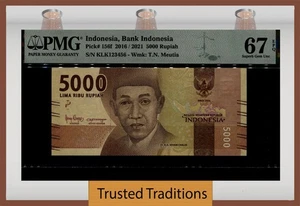 TT PK 156f 2016 INDONESIA 5000 RUPIAS ESCALERA ASCENDENTE S/N 123456 PMG 67 EPQ - Imagen 1 de 2