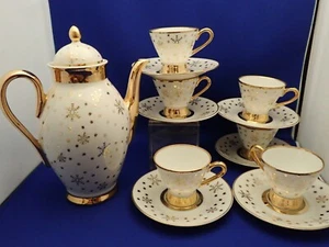 14 Pc MCM Made In Japan Fine China Demi Tasse Set Snow Flake 24 Ct Gold Plated - Imagen 1 de 7