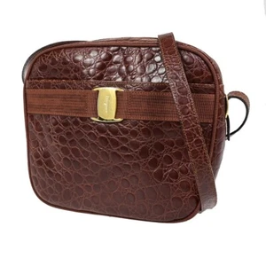 SALVATORE FERRAGAMO Vara Crossbody Shoulder Bag Embossing Leather Brown 67FB071 - Picture 1 of 16