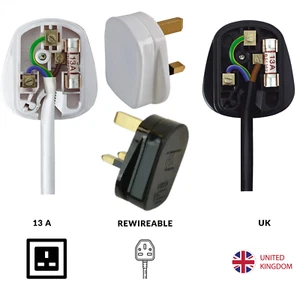 2 Pack Black / White Quick Fit 3 Pin 13 Amp 13A UK Mains Power Plug - Picture 1 of 5