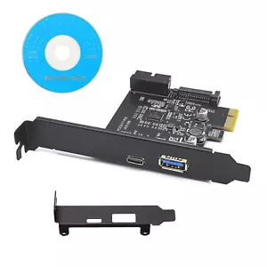 PCI-E 1X to USB 3.2 Gen1 5Gbps 2 Ports(Type C+ Type A) Expansion Card W/ 19PIN - Picture 1 of 10