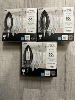 (3) (3-Pks) Feit Electric B10 E12 LED Light Bulb CTC60935CAWFHD3 MSRP$13.50 Each - Image 1 of 4