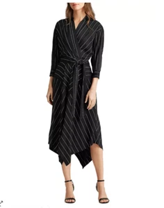Neu mit Etikett Ralph Lauren schwarz Nadelstreifen gestreift Mascarpone creme Wickelkleid Gr. 4 - Bild 1 von 11