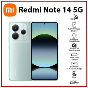 Xiaomi Redmi Note 14 5G 6GB+128GB GREEN Dual SIM Unlocked Android Mobile Phone - Afbeelding 1 van 5