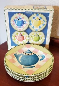 Neu MARY ENGELBREIT Sakura Tisch TEA TIME 4-teiliges Mittagessen Dessert Teller Set Vintage - Bild 1 von 10
