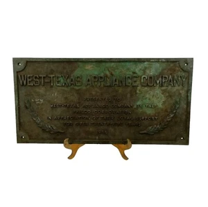 1955 West Texas Appliance Company Bronze Building Plaque 24 x 12 Sign Historic - Picture 1 of 15