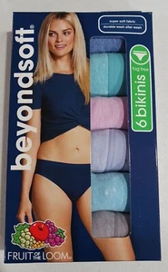 Fruit of the Loom Women's 6 Pack Beyond Soft Bikinis Size 7 NEW - Picture 1 of 5