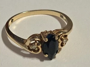 10k Marquise Shape Onyx & 2 Small Diamonds Ladies Yellow Gold Ring Size 6.25 - Picture 1 of 6