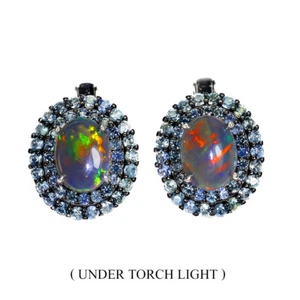 925 Sterling Silver Earrings Oval Black Opal 8x6mm Sapphire Gemstone Jewelry - Picture 1 of 14
