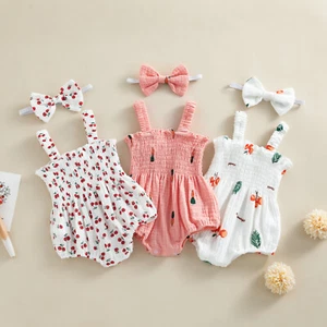 2-teilig Neugeborenes Baby Mädchen Blumenmuster Strampler Overall Kleid Stirnband Outfit Set Kleidung - Bild 1 von 12