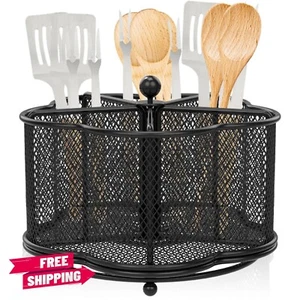 360° Rotating Metal Utensil Caddy - 5 Compartment Silverware Cutlery Holder Rota - Picture 1 of 11