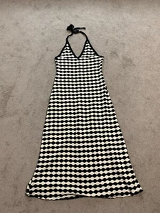ASOS DESIGN Crochet Halter Maxi Dress Womens Size 12 Black White Stretch Long - Picture 1 of 11