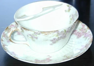 ANTIQUE LIMOGES GDA FRANCE HAND PAINTED 6" MOUSTACHE CUP & SAUCER FREE SHIPPING - Picture 1 of 11