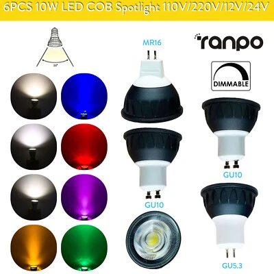 6X 10w Dimmable Led Spotlight Bulb Cob Gu5.3 Gu10 Bulbs Cool White Spot Mr16 For - Image 1 of 4
