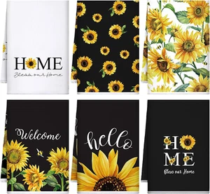 Geyoga 6 Pieces Sunflower Kitchen Towels Set Absorbent Dish Towels Decorative - Picture 1 of 11