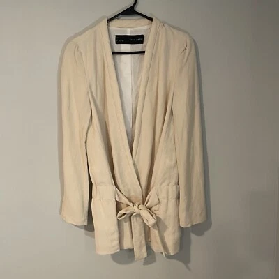 Chaqueta Blazer Zara Beige Lino Con Cinturón REF 2296 285 Mujer’s Forrada Ligera Foto 1 de 4