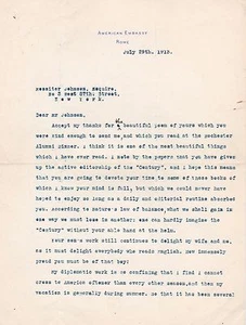 Diplomatico americano POST WHEELER 1913 LETTERA FIRMATA all'editore ROSSITER JOHNSON - Foto 1 di 2