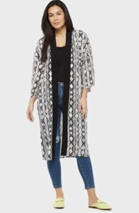 Allison Joy Black & Grey Heidi Snake Kimono Robe/ Cover-up Sz. SX/S - Picture 1 of 7