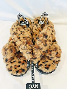 Madden NYC Animal Print Faux Fur Crossband Platform Slipper 11 Sandal Elastic - Picture 1 of 12
